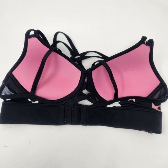 Victoria's Secret Pink Ultimate Strappy Push-Up Sports Bra SMALL Black & Stars - Picture 4 of 6